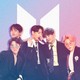 Illustration of BTS against the group's logo