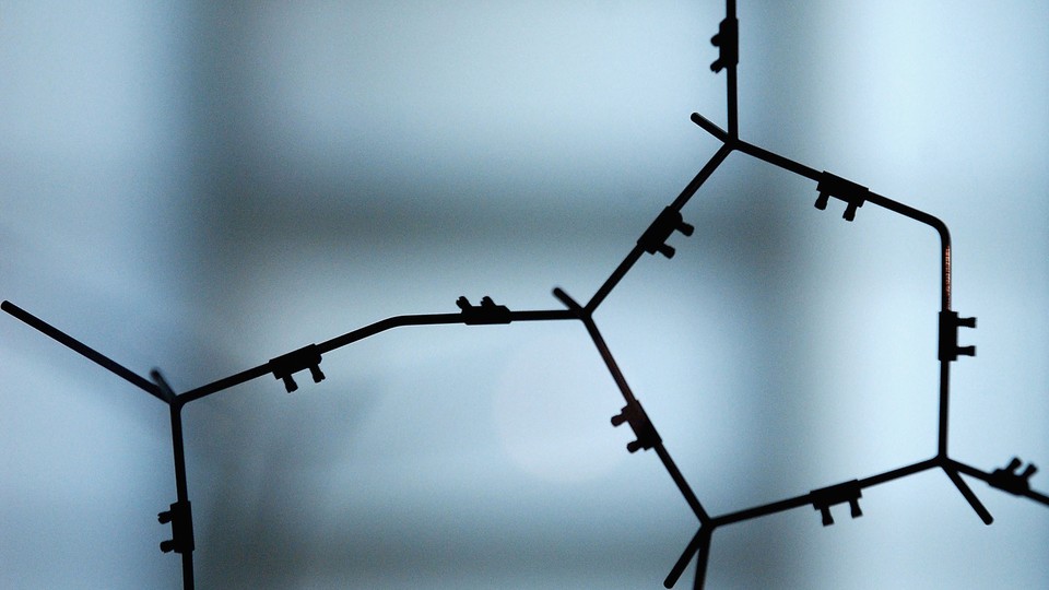 A close-up of a model of DNA 