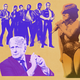 A collage including Donald Trump, Elton John, the mask from Phantom of the Opera, the Marlboro Man, Liza Minnelli, and the Village People