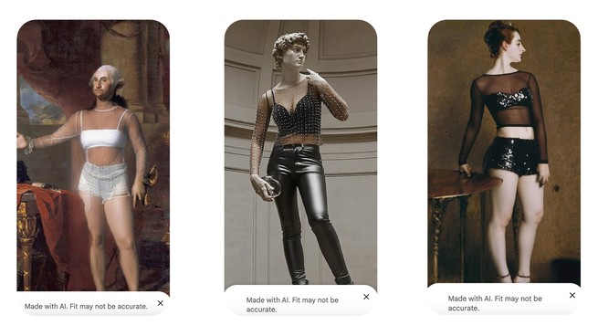 Pictures from Google "Try it out" Feature shows George Washington, Michelangelos David and Madame X with breasts 