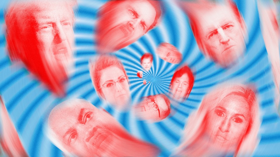 The faces of Republican leaders in a hypnotic spiral