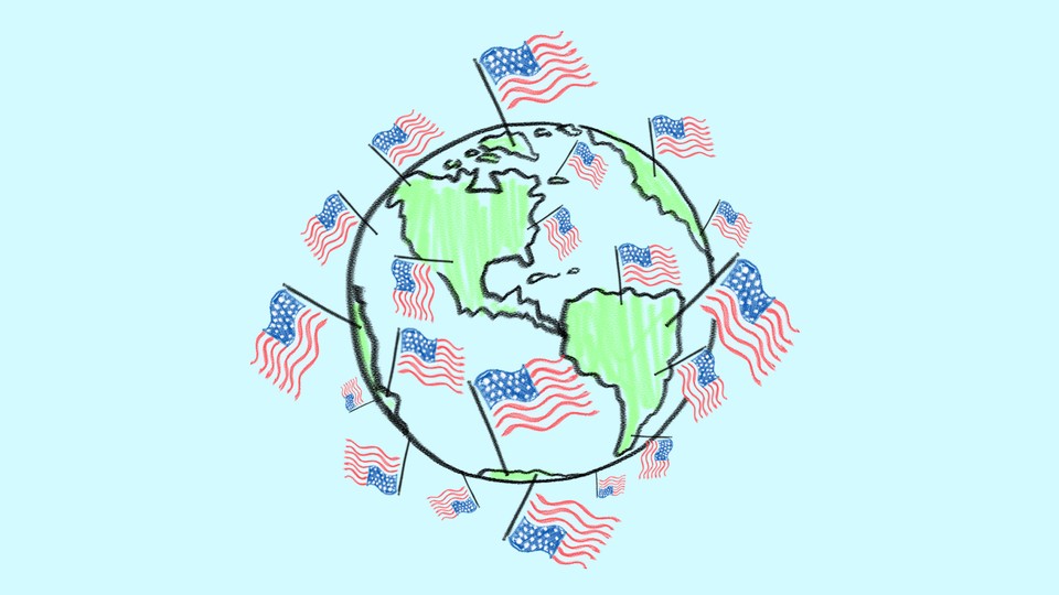A globe with American flags all over it
