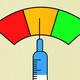A cartoon image of a vaccine needle superimposed on a fuel gauge