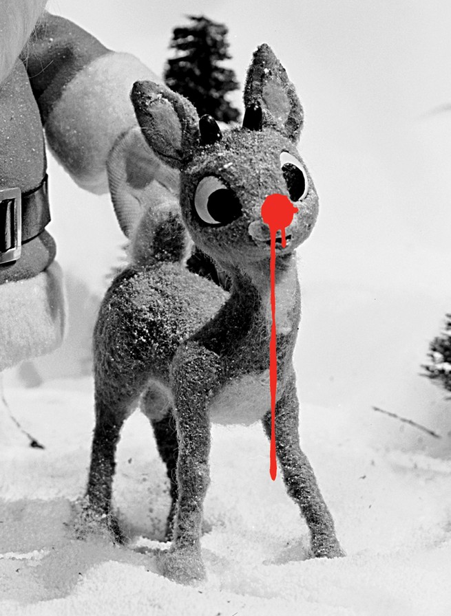 photo illustration of Rudolph with dripping red nose