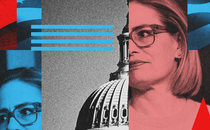 Illustration of Kyrsten Sinema and the U.S. Capitol.