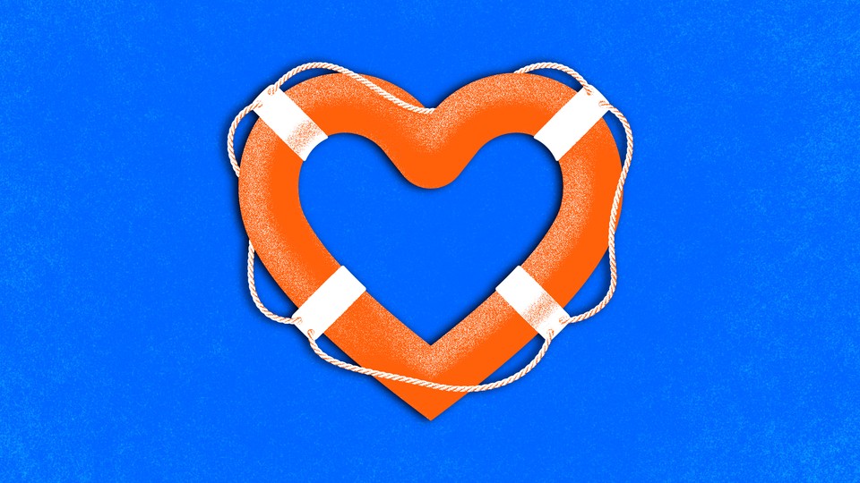 Graphic illustration of a heart-shaped life buoy