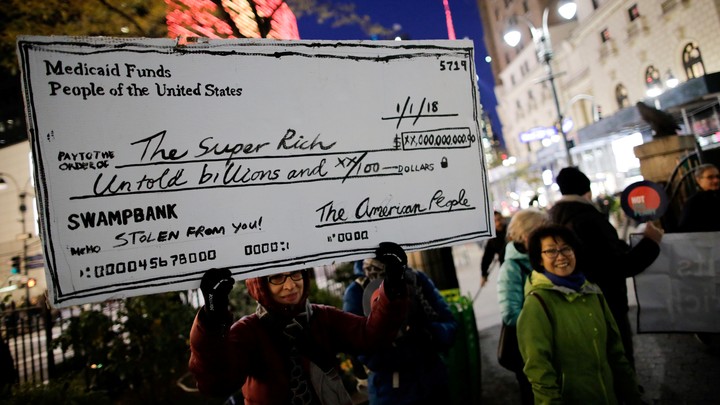A protest against tax cuts for the wealthy in 2017 in New York City