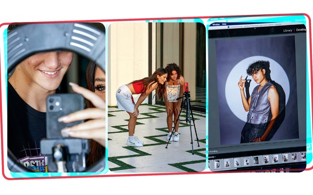 three photos of producing TikTok videos