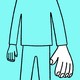 line drawing of person with giant left hand