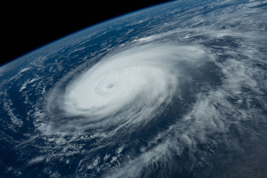 An orbital view of the spiral-shaped cloud mass of a typhoon