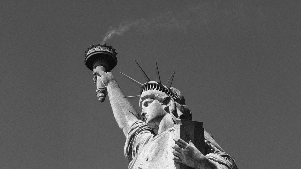 The Statue of Liberty with its flame extinguished