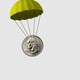 An illustration of a quarter with a parachute attached.