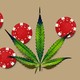 Illustration that shows a marijuana leaf and gambling tokens