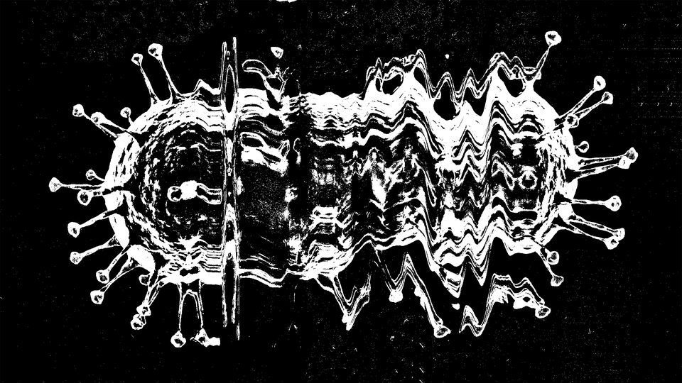 An illustration of a distorted coronavirus particle