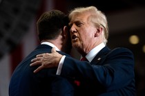 Trump hugging JD Vance, and whispering something to his ear