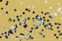 Illustration of a photograph seen in pieces through circles cut out of a yellow field.