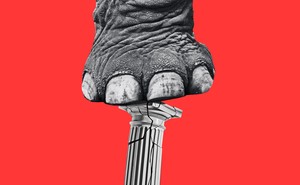 Illustration of an elephant stepping on a column