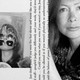 Two blond women, one on the left with three pairs of glasses and one on the right looking straight ahead. There is some text from a letter between them.