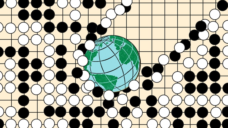 Illustration of Earth nested within a Go board