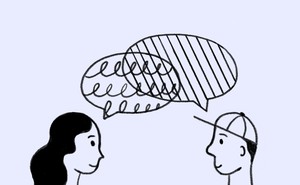 Illustration of two strangers talking
