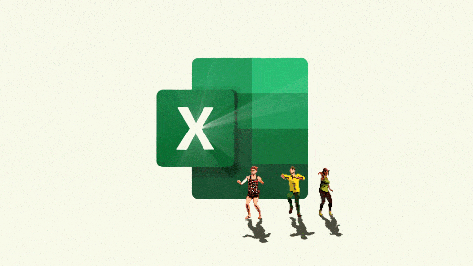 People dancing in front of the Microsoft Excel logo