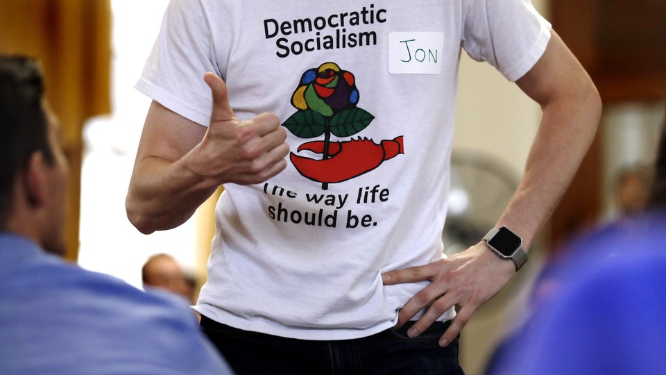 A T-shirt says "Democratic Socialism: The way life should be."
