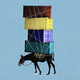 Illustration of a donkey carrying shipping containers