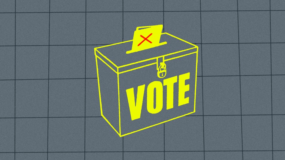 An illustration showing an X-marked ballot sticking out of a ballot box