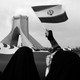 Black-and-white photo of Iranian protesters