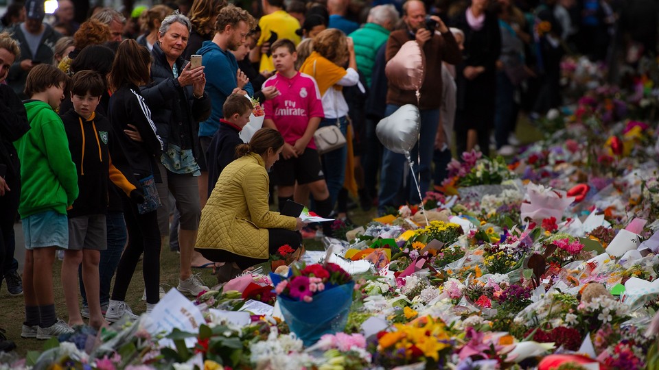 Flowers are laid out for the victims of the Christchurch mosque shootings.