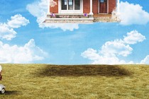 A photo illustration of a levitating house to symbolize rising rents.