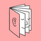 drawing of a book with an ear on the cover and fanned-open pages with a smiling face with eyes closed