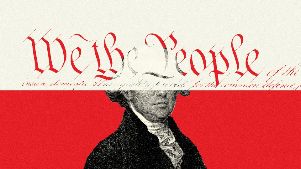 An illustration of James Wilson obscured by the words "We the People"
