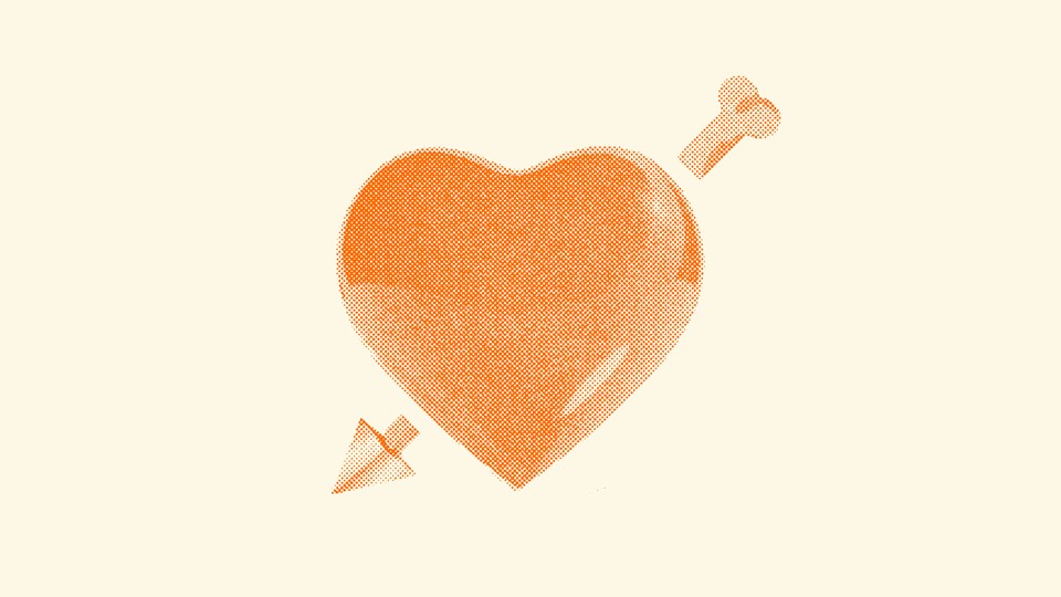 An orange heart with an arrow through it