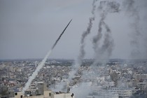 Rockets launched by Palestinian militants from the Gaza Strip toward Israel on October 7, 2023