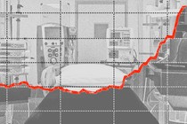 A photo of a hospital bed with a graph superimposed, and a red line trending upwards