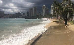 A historically high tide washes up over Queens Beach in Waikiki over Memorial Day Weekend.