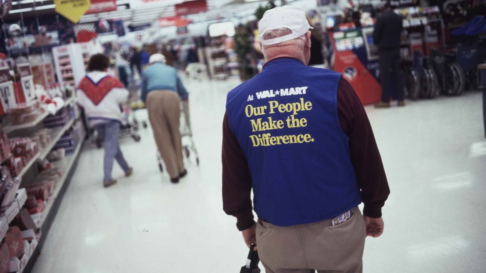 An elderly Walmart worker
