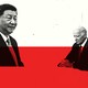 Black-and-white photos of Xi Jinping and Joe Biden against a thick red bar