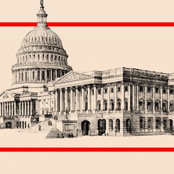 An illustration of the U.S. capitol with a red box