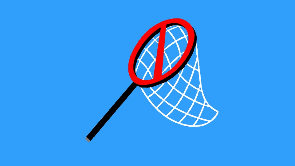 A butterfly net with an interdiction sign over its opening