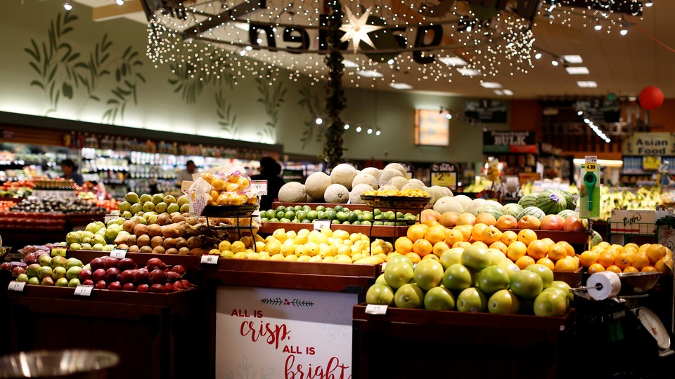 A display of fruit at a grocery store