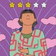 An illustration showing a person happily contemplating a 3-out-of-5-star review.