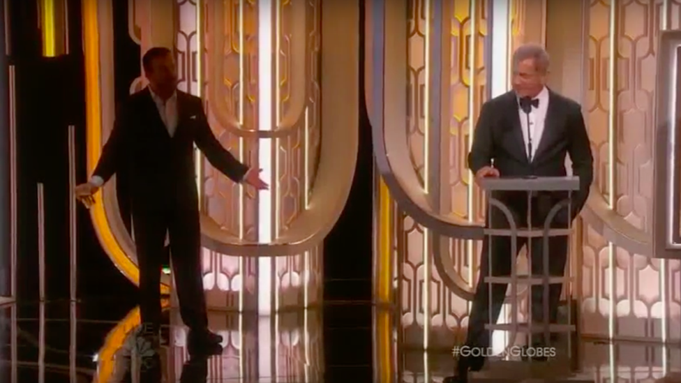 The Awkward Question Ricky Gervais Asked Mel Gibson at the Golden