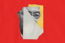 An illustration of Qin Gang's face obscured over the Chinese flag.