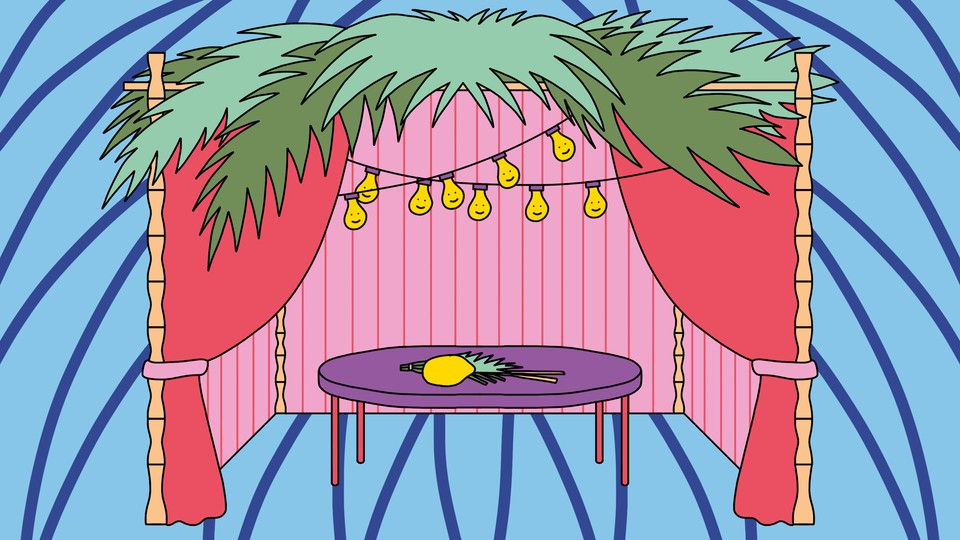 An illustration of a holiday sukkah.
