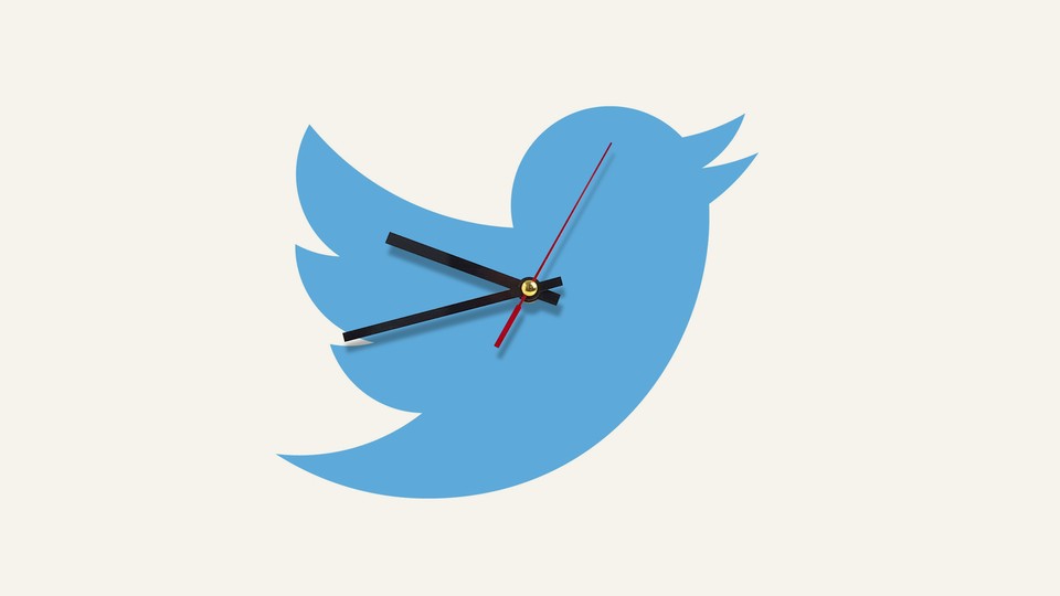 An illustration of a Twitter bird with the hands of a clock superimposed