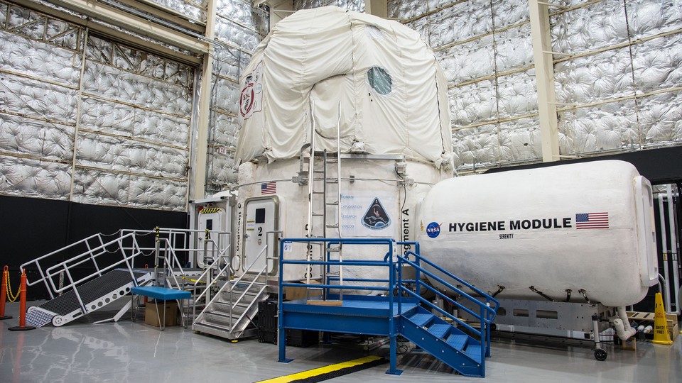 NASA's Human Exploration Research Analog habitat inside a warehouse 