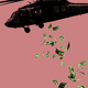 An illustration of dollar bills falling from a helicopter.