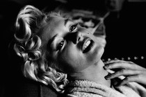 A black-and-white photo of Marilyn Monroe